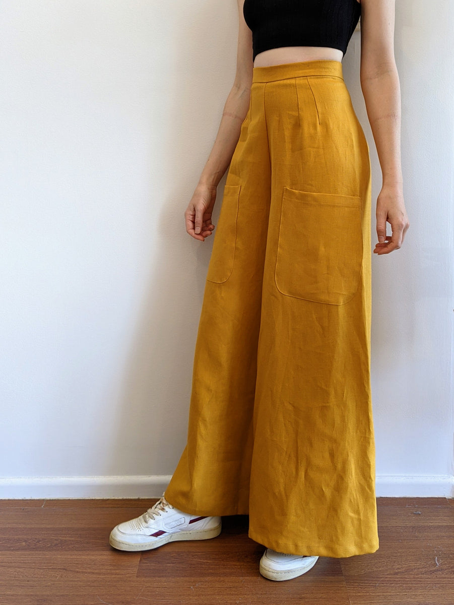 Mustard yellow linen top pants