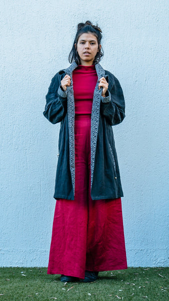 Fierce Peace Linen Jacket by Genkstasy. Oversized ethically made linen jacket. Linen jacket with vintage zebra print cordurouy.